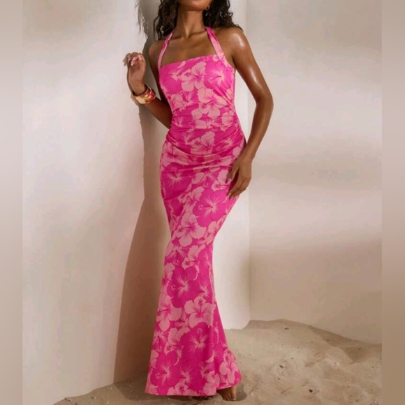 Knitted Print Bodycon Maxi Halter Dress For Women,Vacation Style,Knitted Graphic - Picture 7 of 7